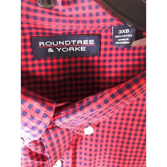 Roundtree & Yorke Men's 3XB Red Blue Check Long Sleeve Button Up Cotton Shirt A4 - Picture 2 of 4